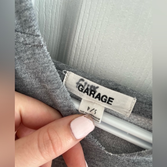 GARAGE grey hoodie with neck cut out in size small - Picture 2 of 3